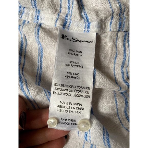 Ben Sherman Men's striped linen button up shirt Large Blue white - Picture 7 of 7